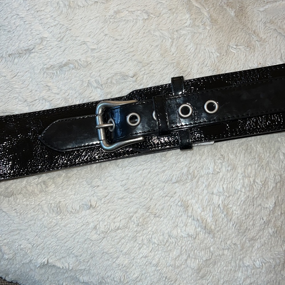 Wide Black & Silver Patent Leather Belt Sz 2X NWT
